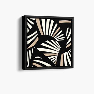 Framed Charleston Black mini Art Deco wall art angled view showing frame depth - geometric tropical foliage design in elegant black and cream