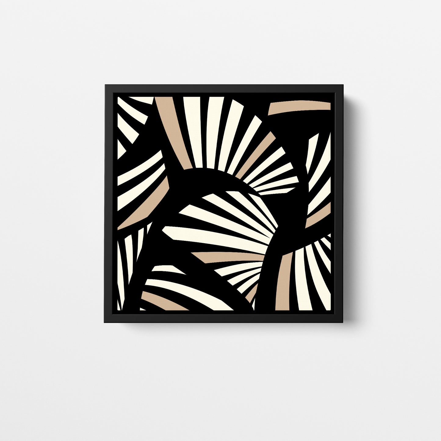 Charleston Black Art Deco mini wall art - sophisticated geometric tropical design in monochromatic black, cream and taupe palette, framed print front view