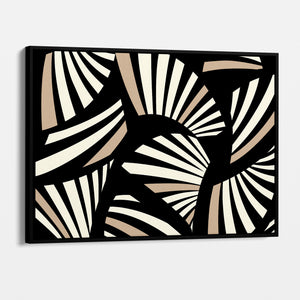 Framed Charleston Black Art Deco wall art angled view showing frame depth - geometric tropical foliage design in elegant black and cream