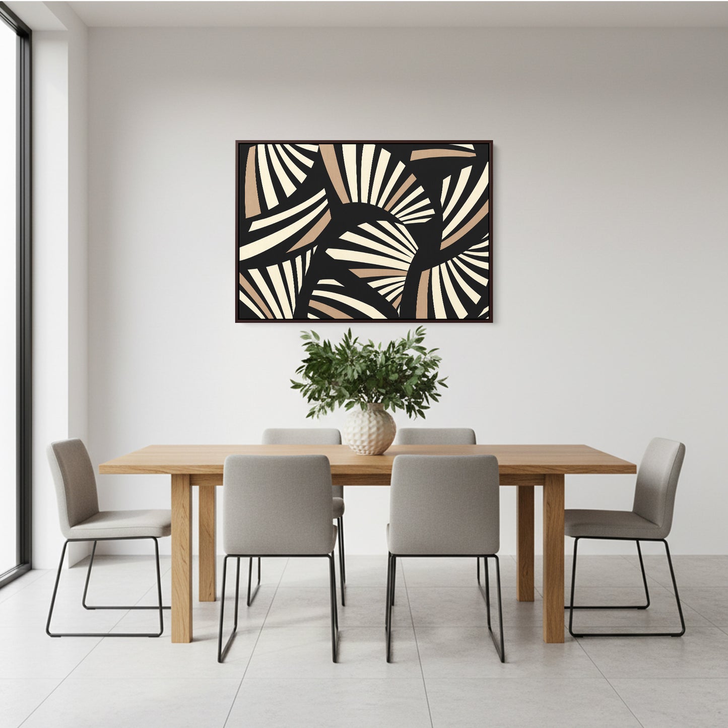 Charleston Black Art Deco wall art in modern room setting - geometric tropical design creating versatile luxury statement for contemporary home decor