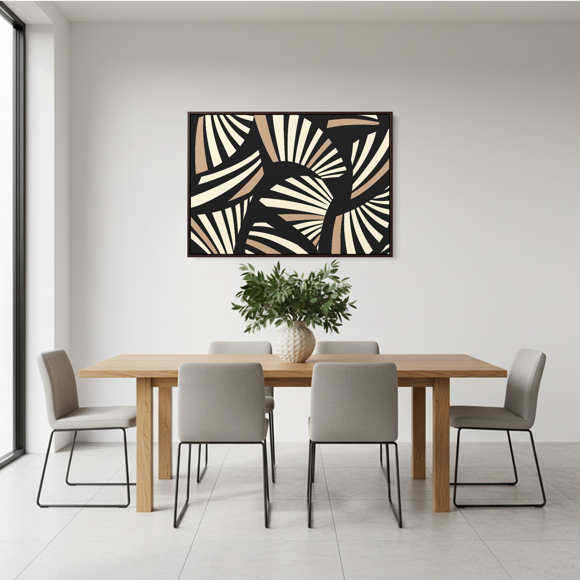 Charleston Black Art Deco wall art in modern room setting - geometric tropical design creating versatile luxury statement for contemporary home decor