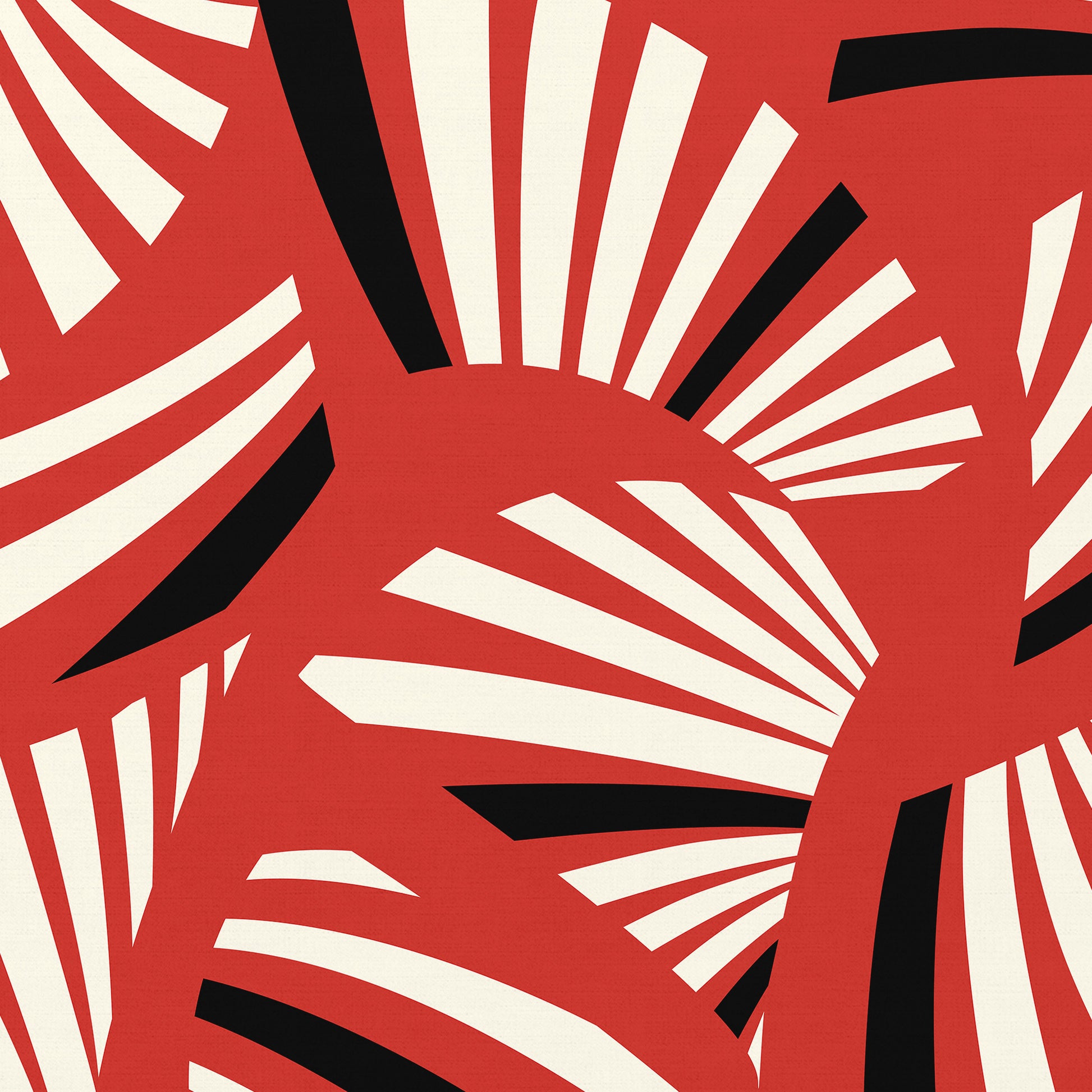 Charleston Red Art Deco wall art detail view with geometric tropical foliage design in vibrant red and cream