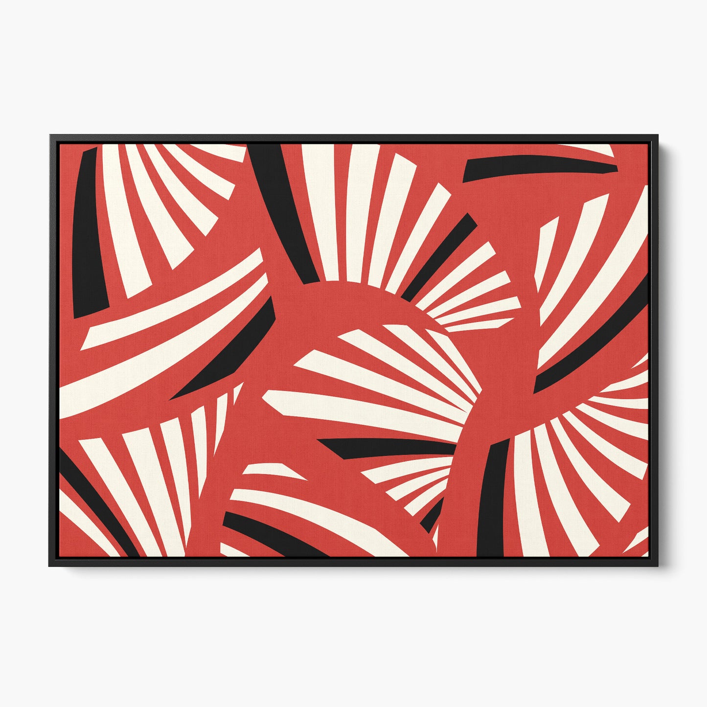 Charleston Red Art Deco wall art - bold geometric tropical design in striking red, cream and black palette, framed print front view