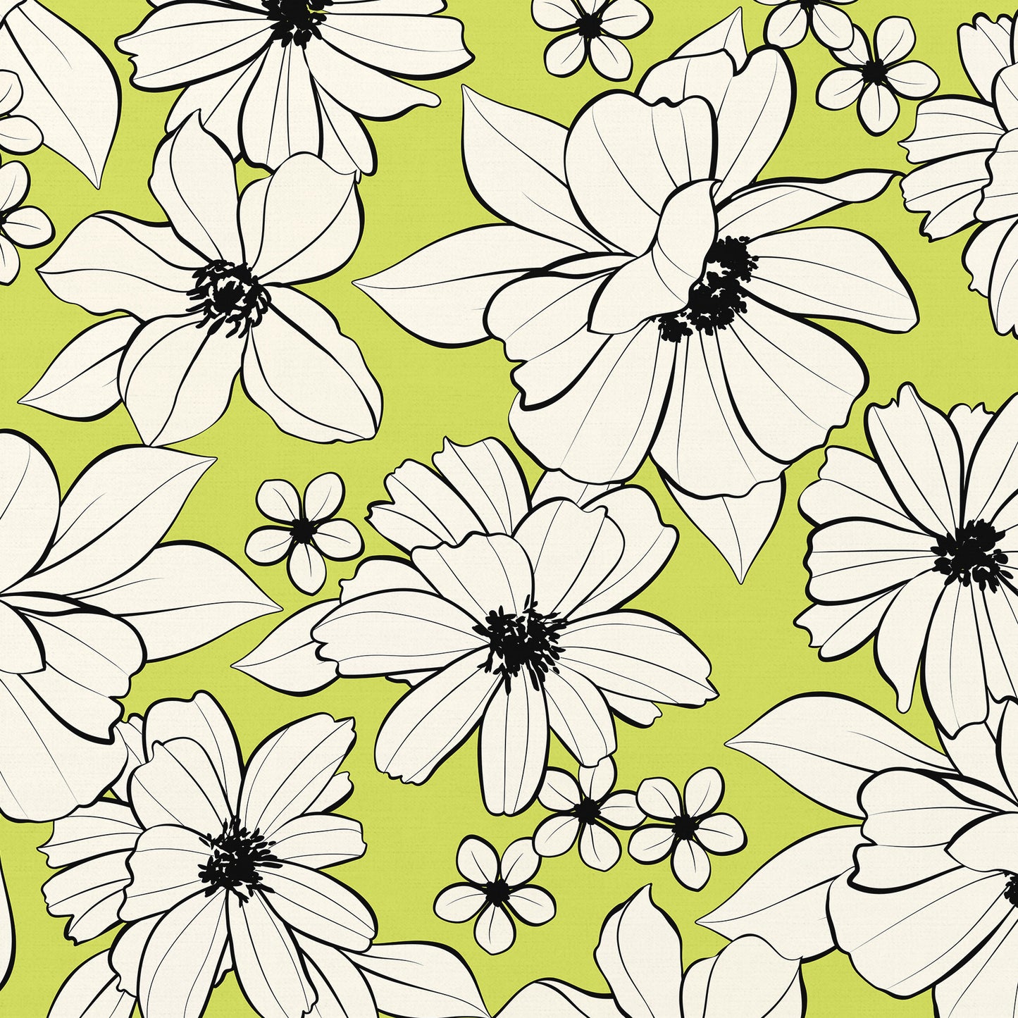 Florian Lime floral wall art detail view showing frame depth - elegant botanical illustration with cream flowers on vibrant lime background