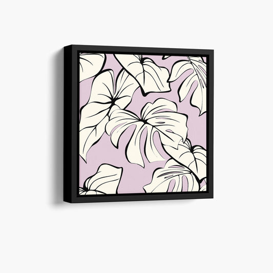 Framed Kai Lilac mini botanical wall art angled view showing frame depth - modern tropical foliage design with graphic lines and organic forms