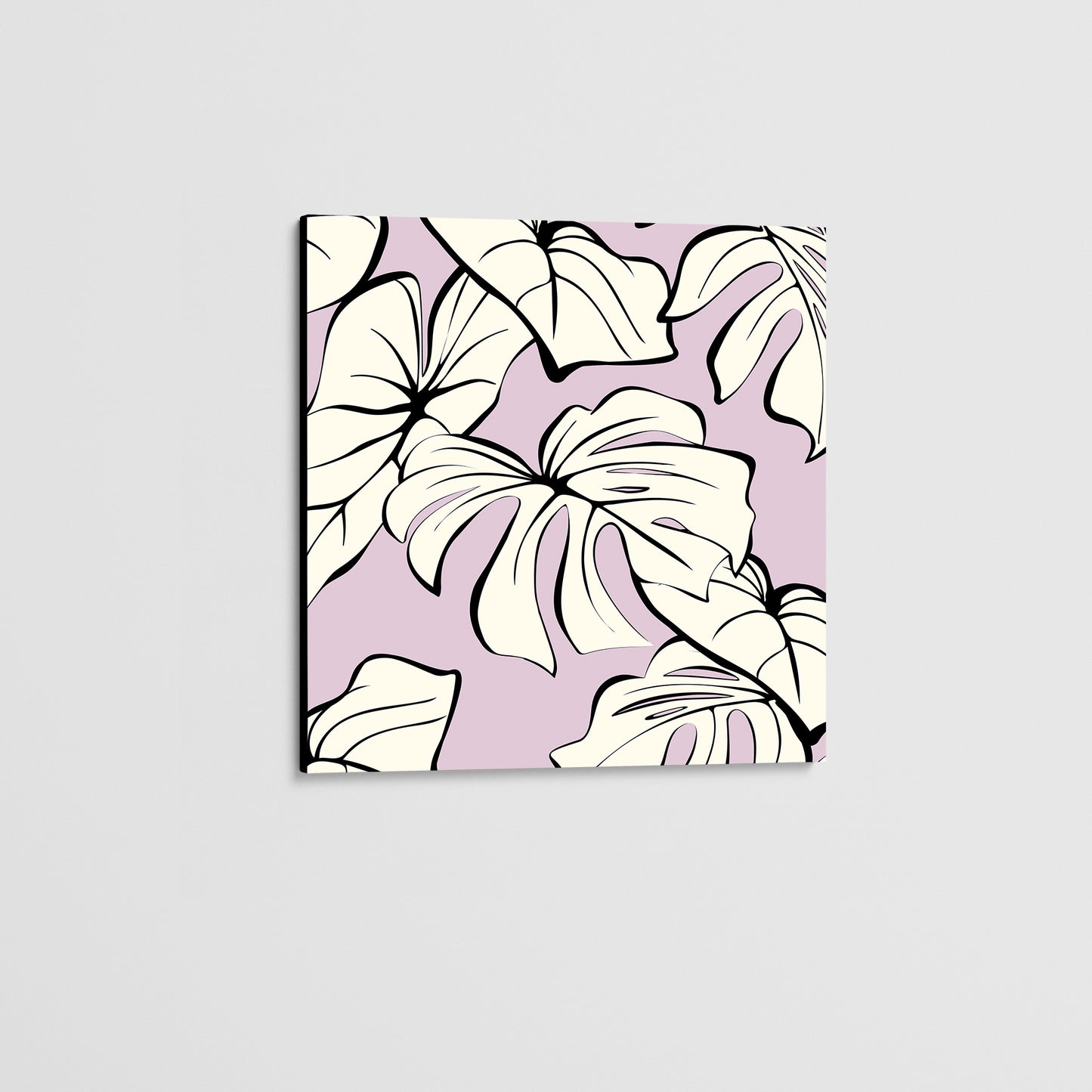 Unframed Kai Lilac mini  botanical wall art angled view showing canvas depth - modern tropical foliage design with graphic lines and organic forms