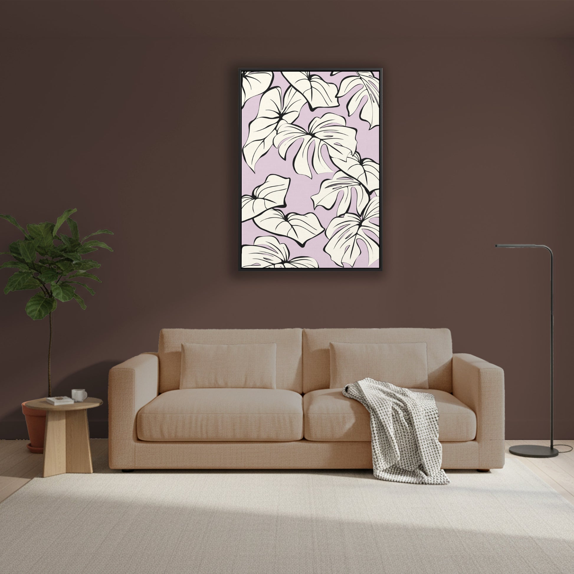 Kai Lilac tropical wall art in modern room setting - sophisticated botanical design creating soft statement piece for contemporary home decor