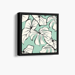 Framed Kai Mint mini botanical wall art angled view showing frame depth - modern tropical foliage design with graphic lines and organic forms