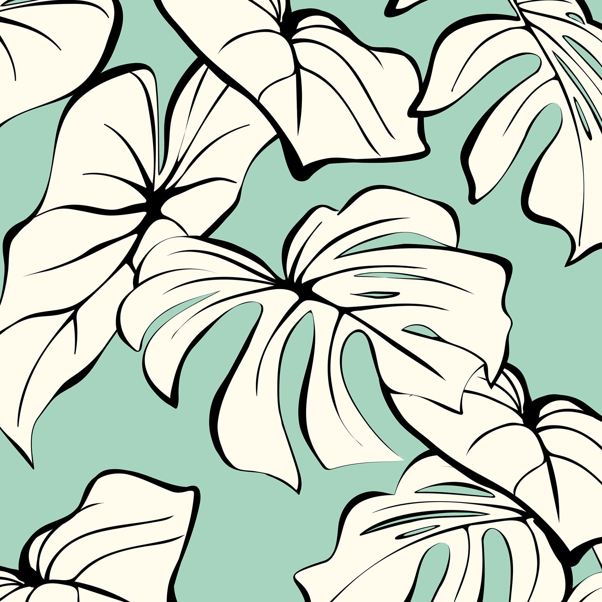 Kai Mint mini botanical wall art detail view showing the modern tropical foliage design with graphic lines and organic form