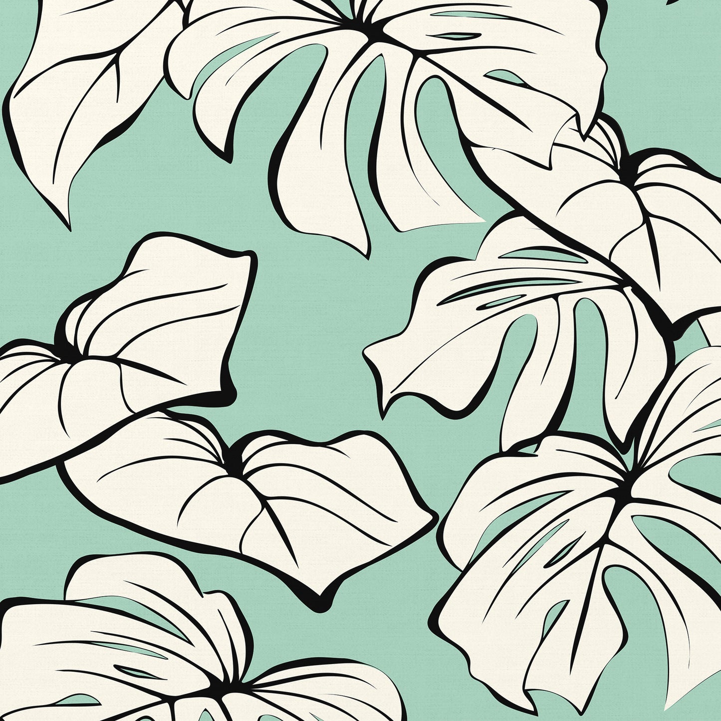 Kai Mint botanical wall art detail view showing the modern tropical foliage design with graphic lines and organic form