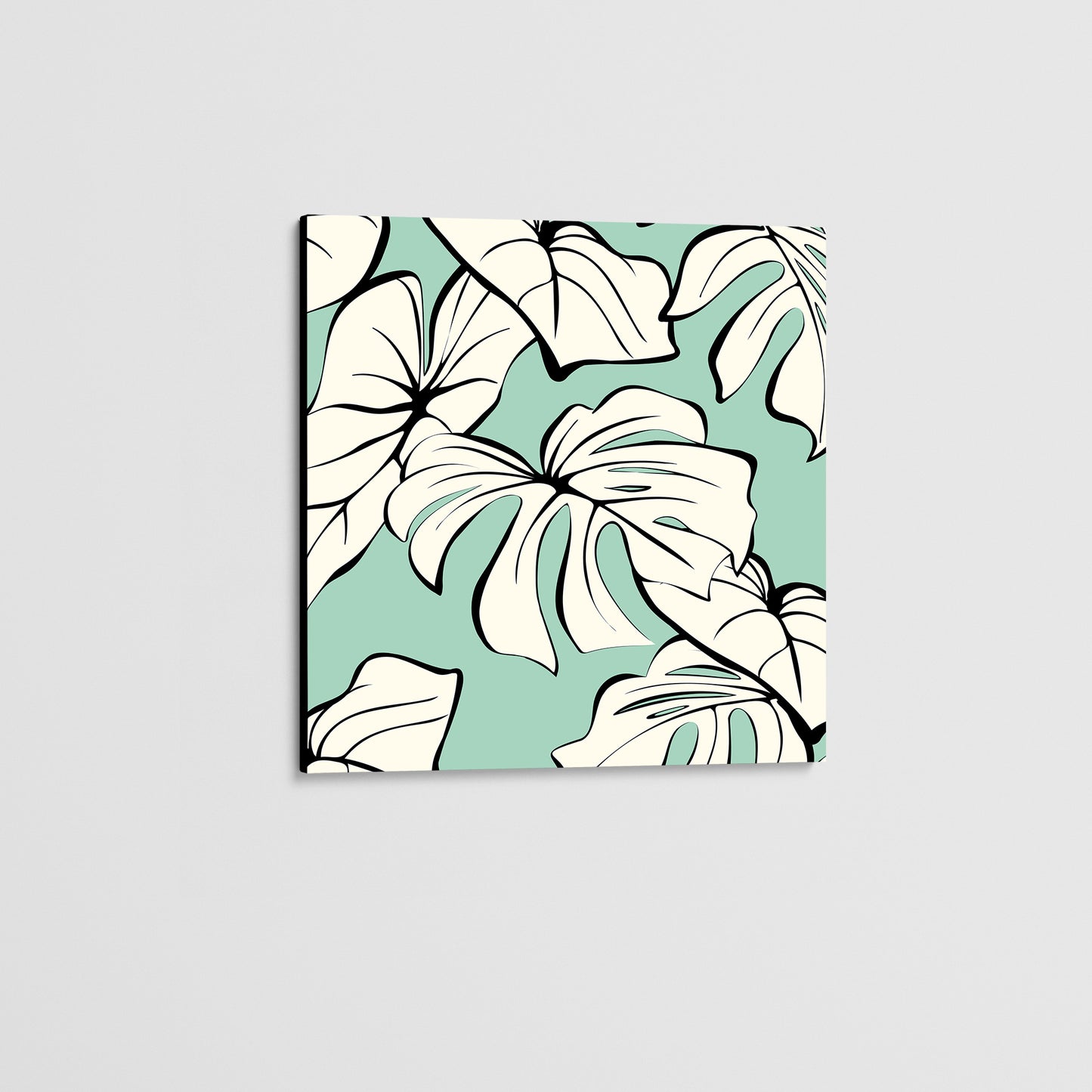 Kai Mint mini botanical wall art detail view showing the modern tropical foliage design with graphic lines and organic form