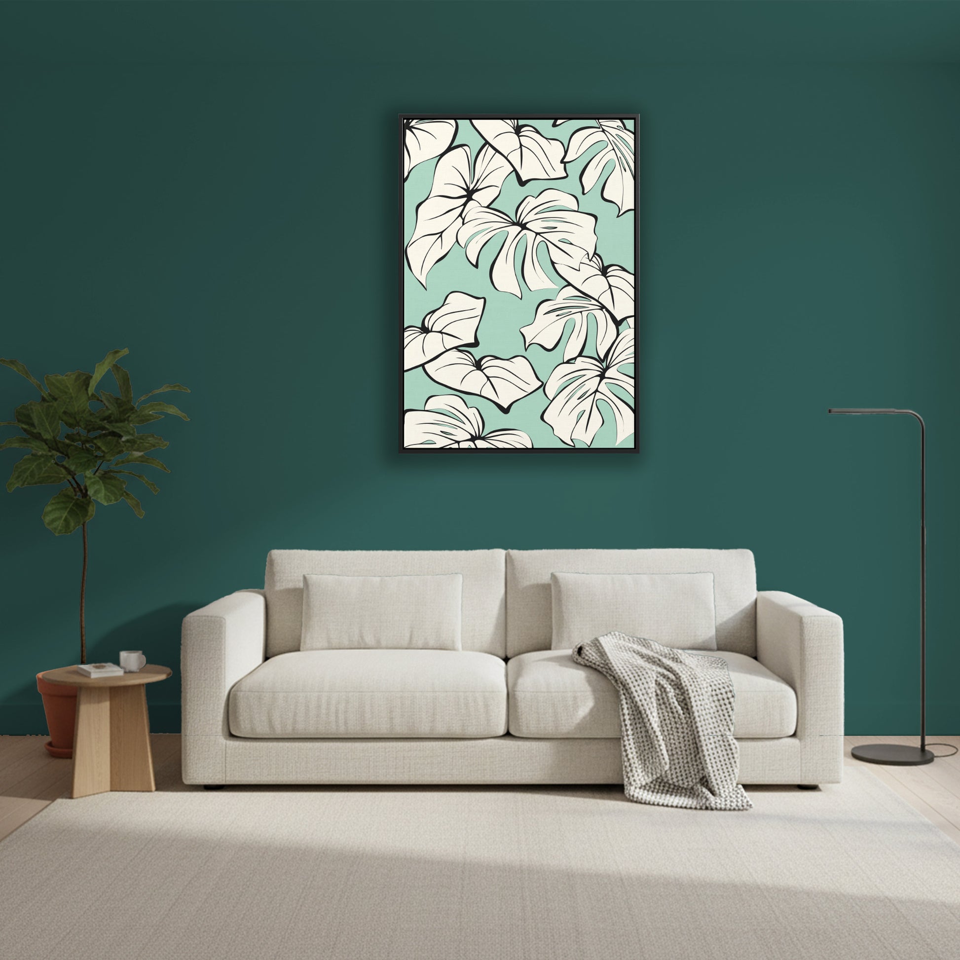 Kai Mint tropical wall art in modern room setting - sophisticated botanical design creating refined statement piece for contemporary home decor