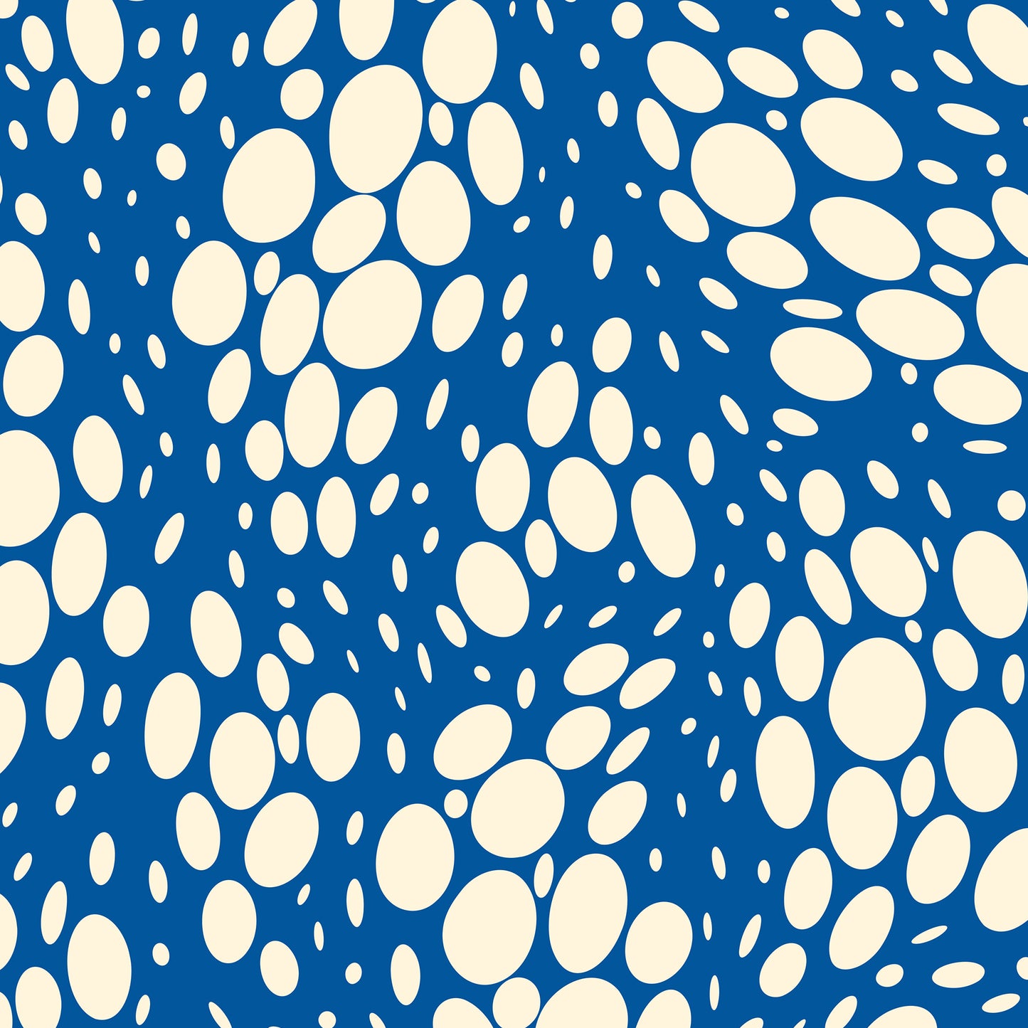 Detail view of Spots Blue mini abstract print - hundreds of varied-size white oval shapes creating texture on blue background