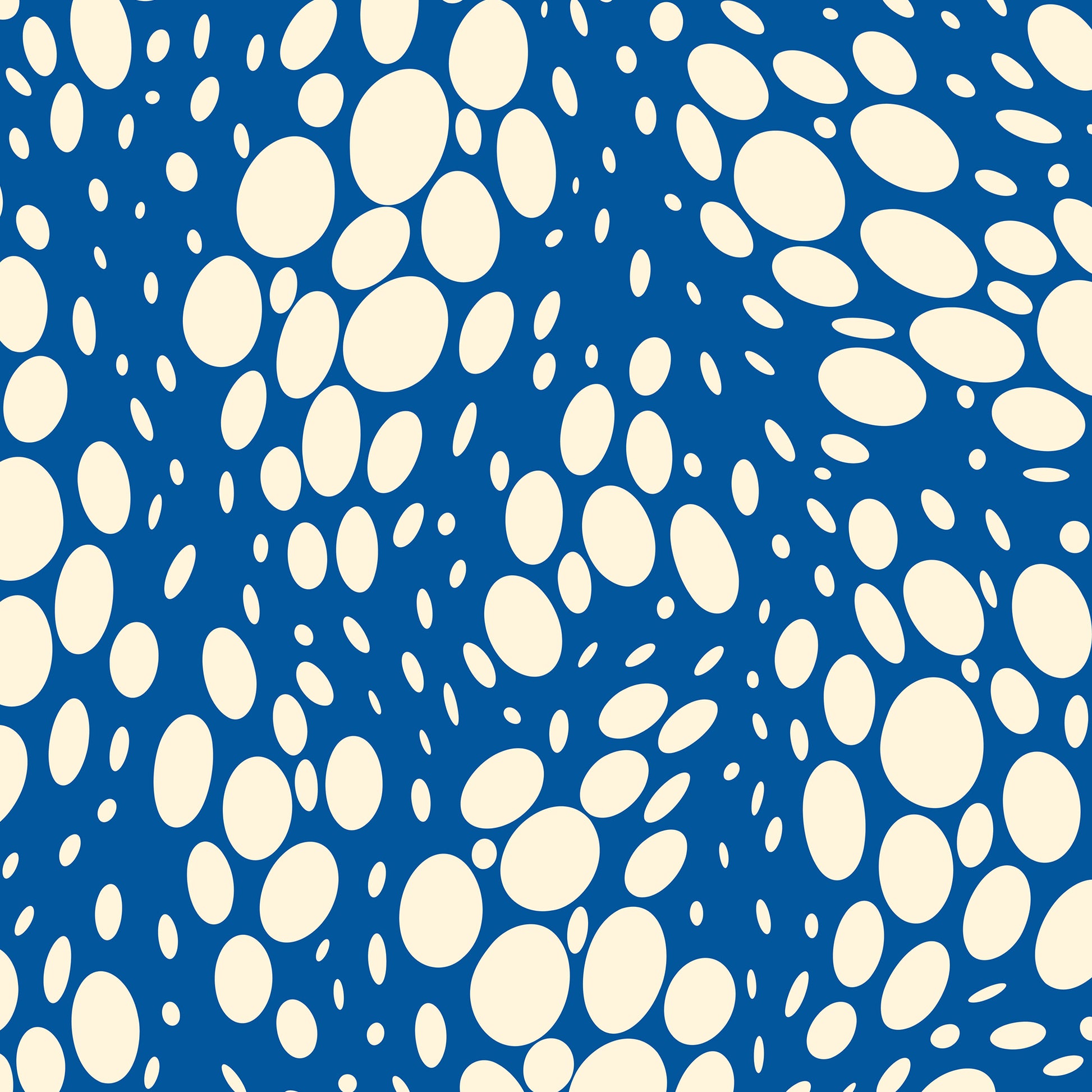 Detail view of Spots Blue mini abstract print - hundreds of varied-size white oval shapes creating texture on blue background