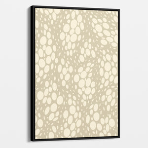 Spots Stone abstract wall art angled view showing frame depth - dynamic organic polka dot design with scattered cream spots