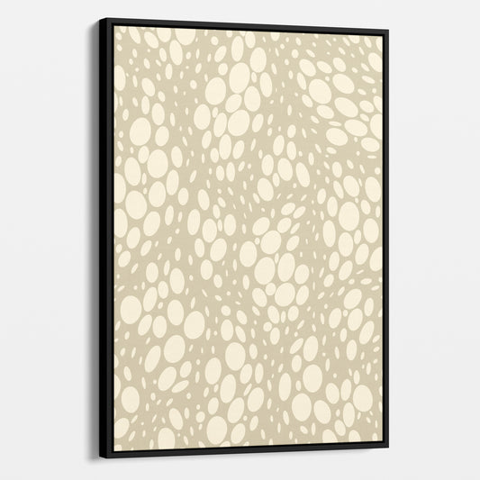 Spots Stone abstract wall art angled view showing frame depth - dynamic organic polka dot design with scattered cream spots