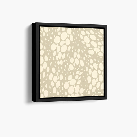 Spots Stone mini abstract wall art angled view showing frame depth - dynamic organic polka dot design with scattered cream spots