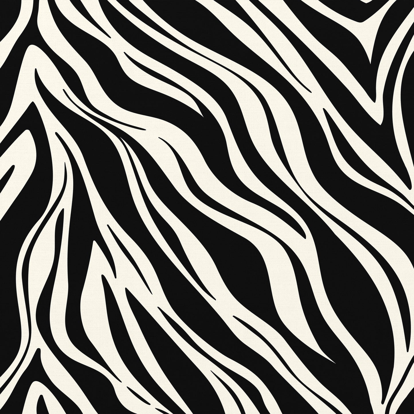 Close-up detail of Paloma Black abstract print - fluid interlocking forms creating zebra-like pattern in black and cream
