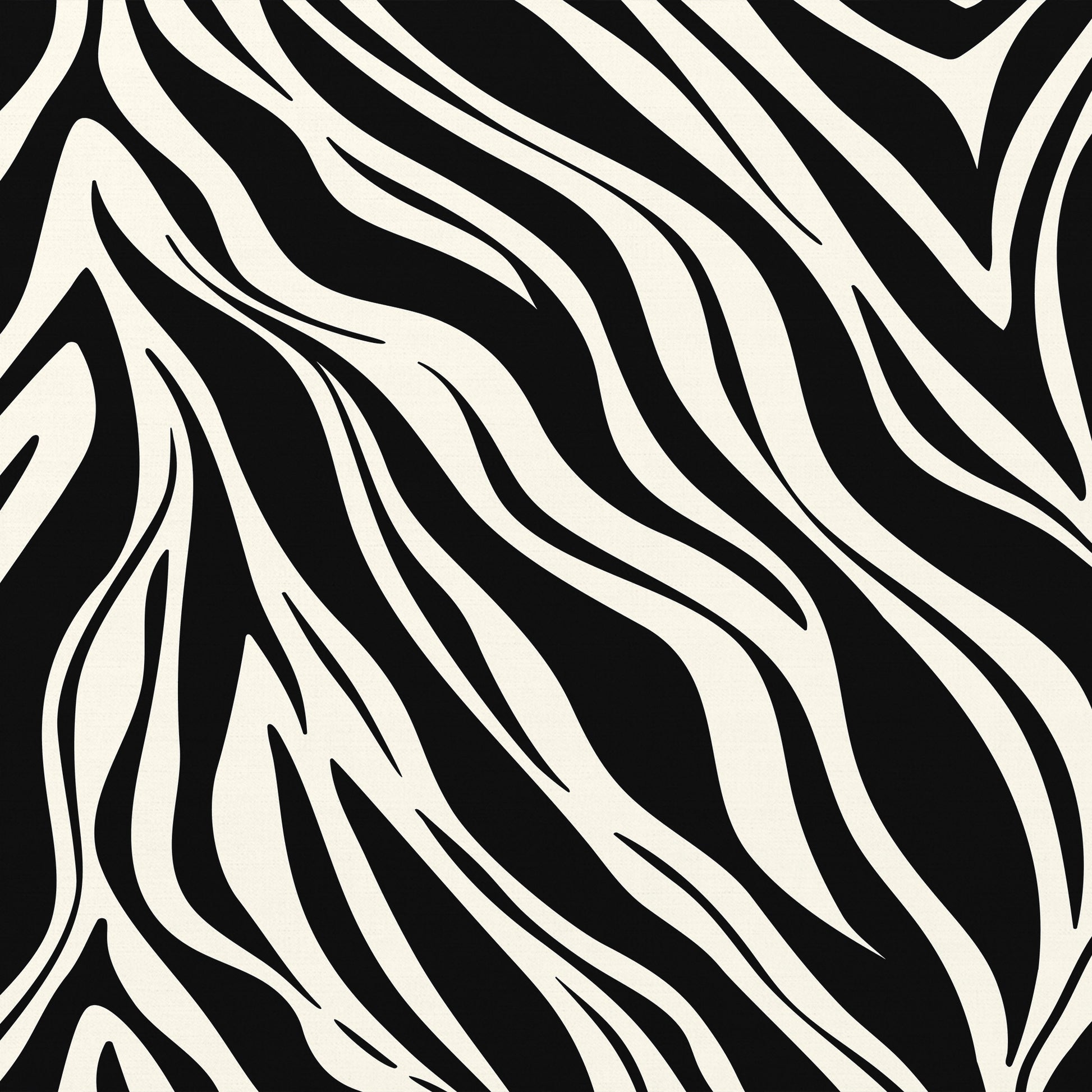 Close-up detail of Paloma Black abstract print - fluid interlocking forms creating zebra-like pattern in black and cream