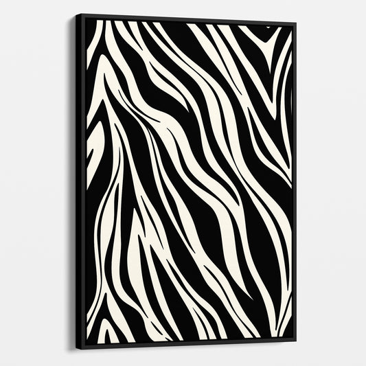 Framed Paloma Black abstract wall art angled view showing frame depth - dynamic geometric pattern with organic flow in monochrome