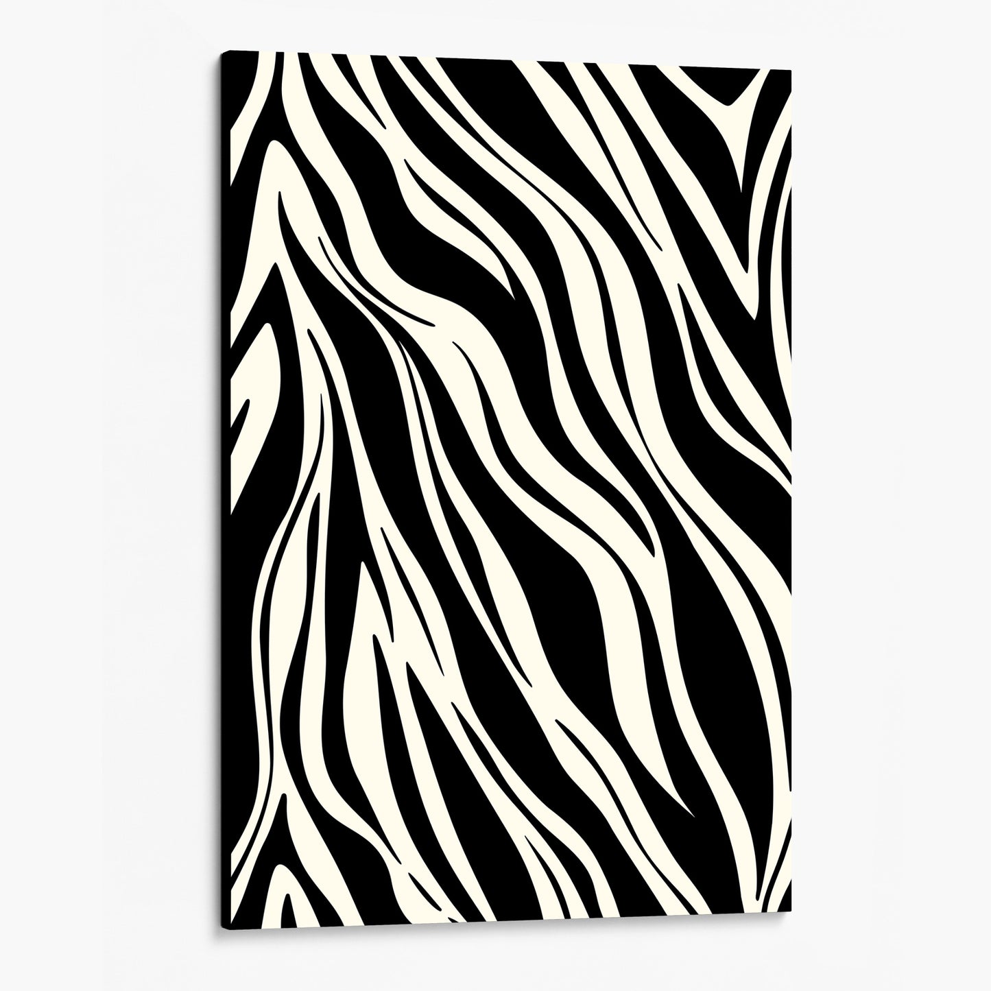 unframed Paloma Black abstract wall art angled view showing frame depth - dynamic geometric pattern with organic flow in monochrome
