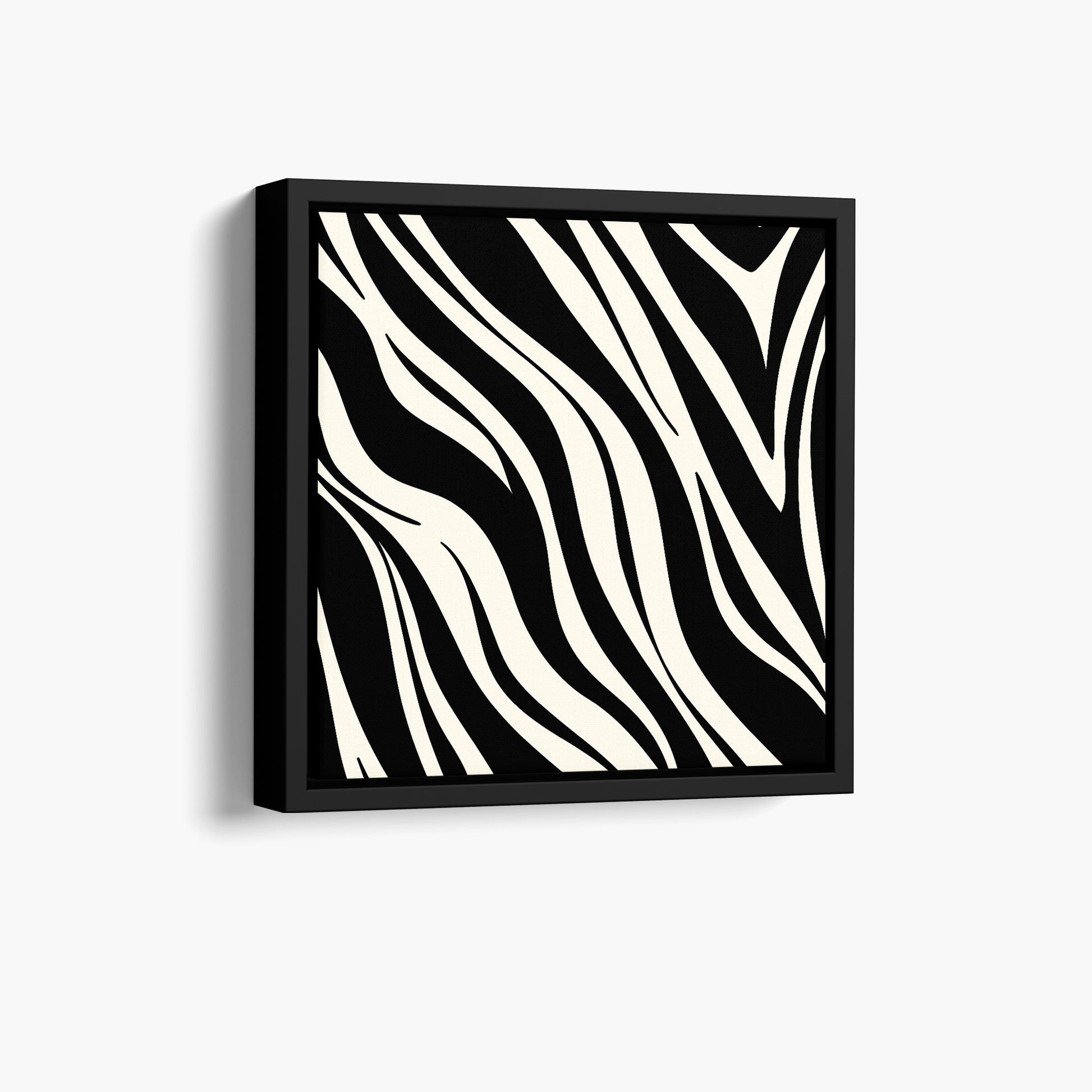 Framed Paloma Black mini abstract wall art angled view showing frame depth - dynamic geometric pattern with organic flow in monochrome