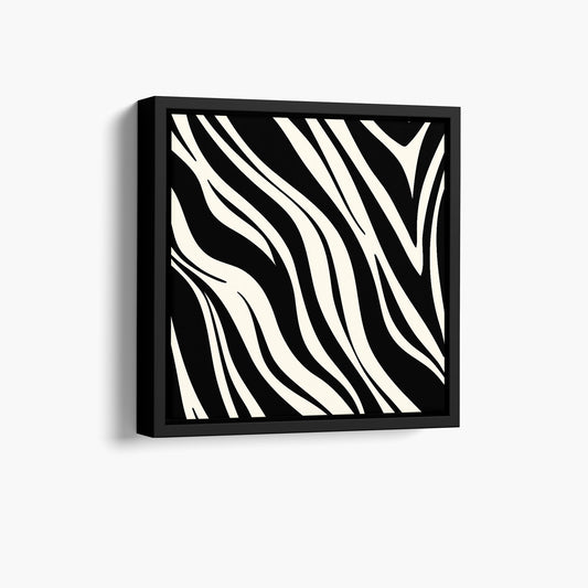 Framed Paloma Black mini abstract wall art angled view showing frame depth - dynamic geometric pattern with organic flow in monochrome