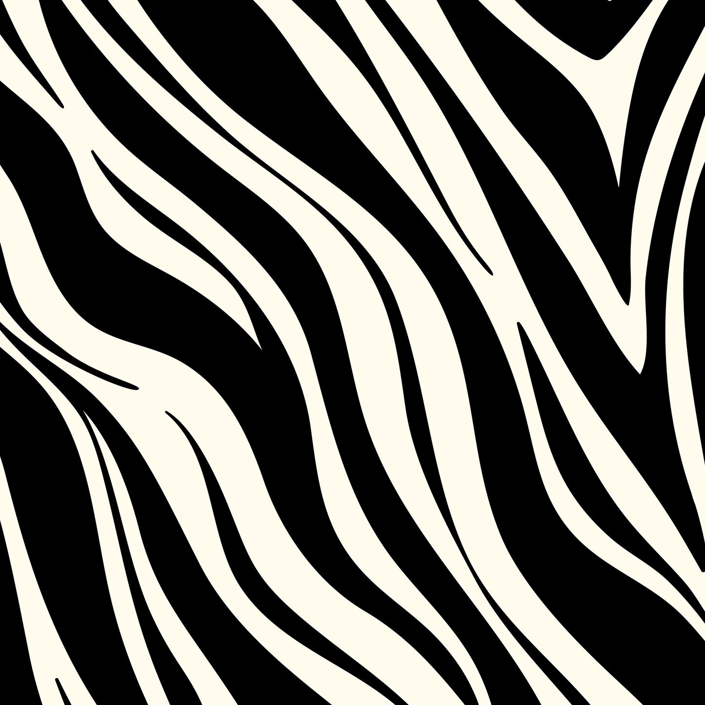 Close-up detail of Paloma Black mini  abstract print - fluid interlocking forms creating zebra-like pattern in black and cream