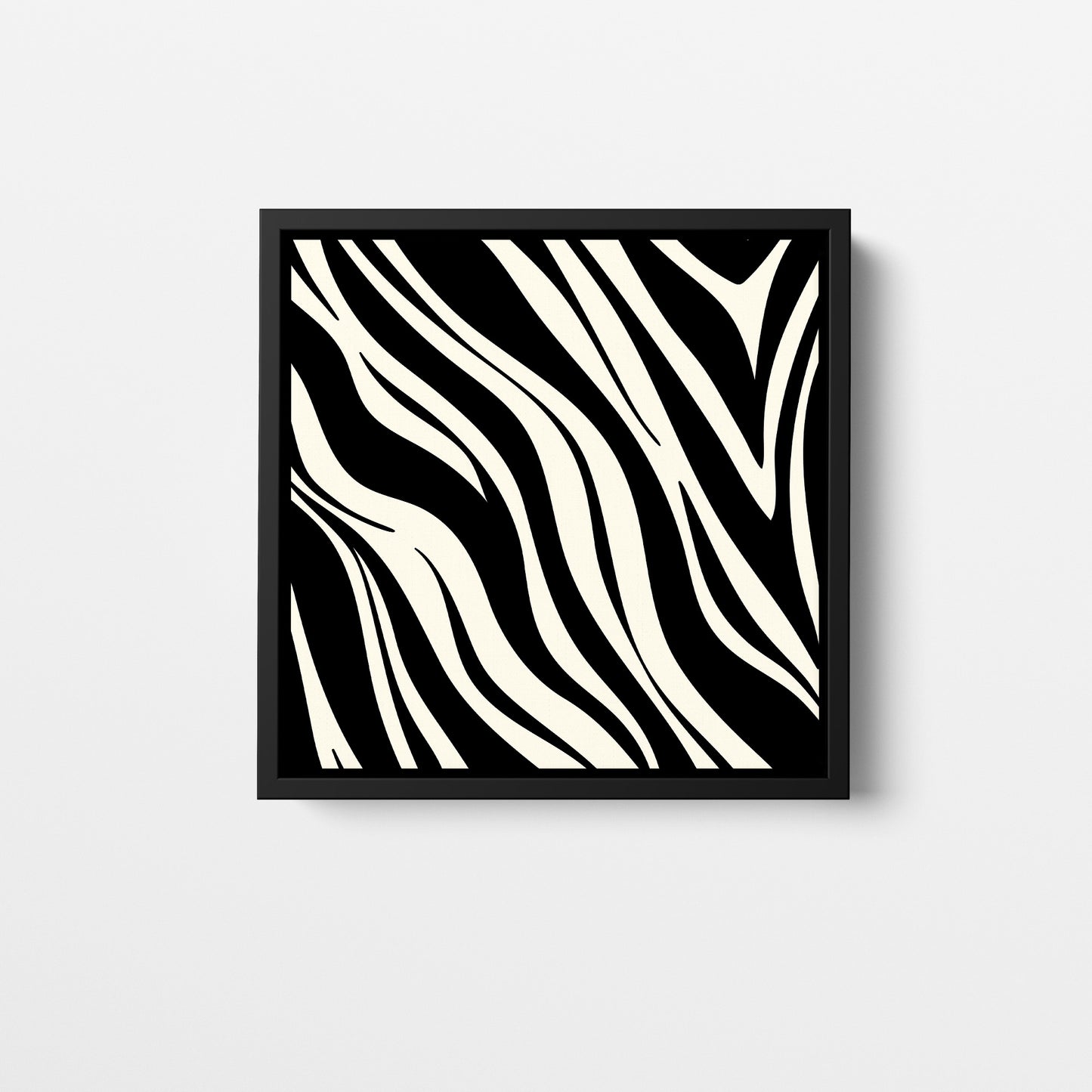 Paloma Black mini  geometric wall art - bold abstract zebra-like pattern with sweeping curves in classic black and cream, framed print front view