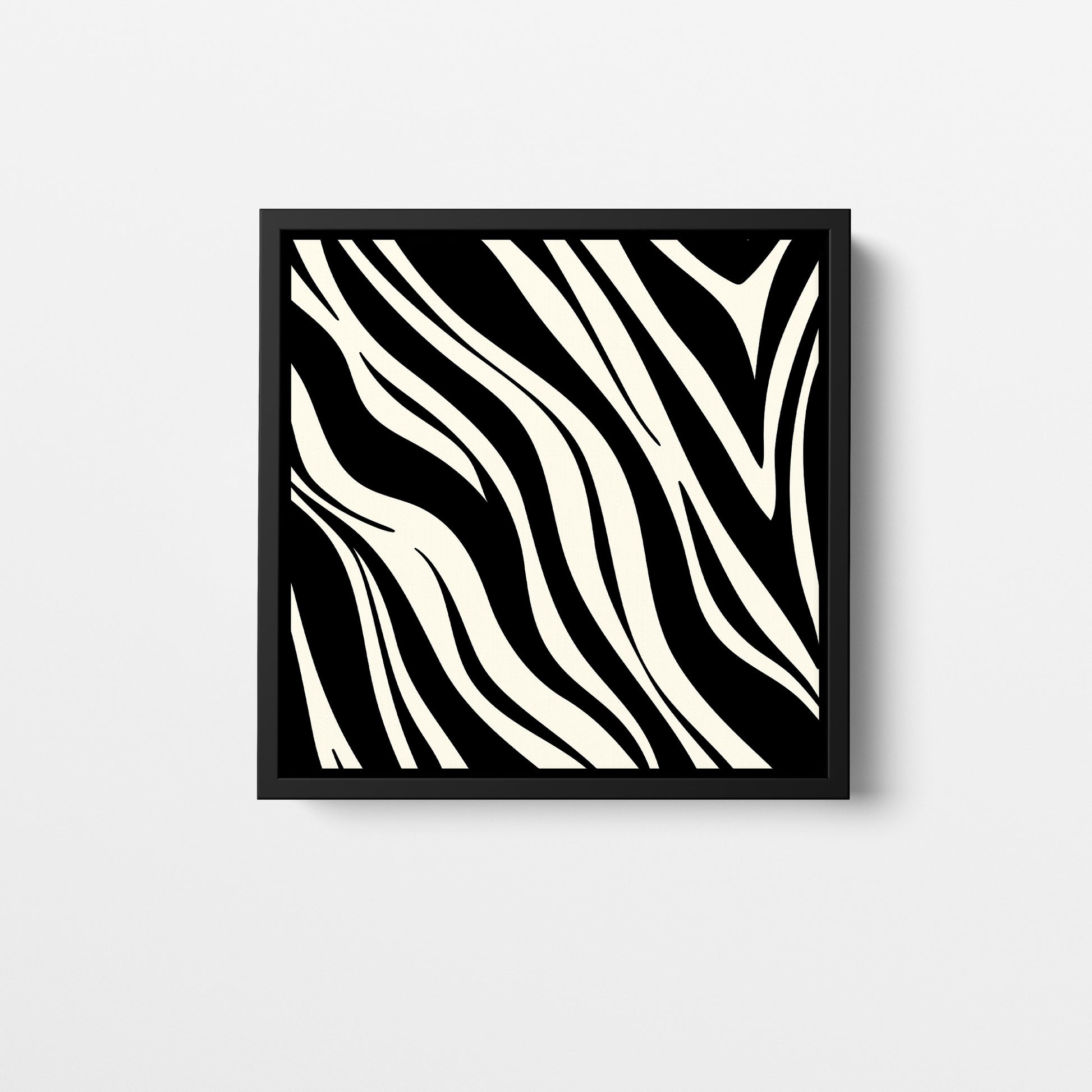 Paloma Black mini  geometric wall art - bold abstract zebra-like pattern with sweeping curves in classic black and cream, framed print front view