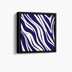 Framed Paloma navy mini abstract wall art angled view showing frame depth - dynamic geometric pattern with organic flow in navy tones