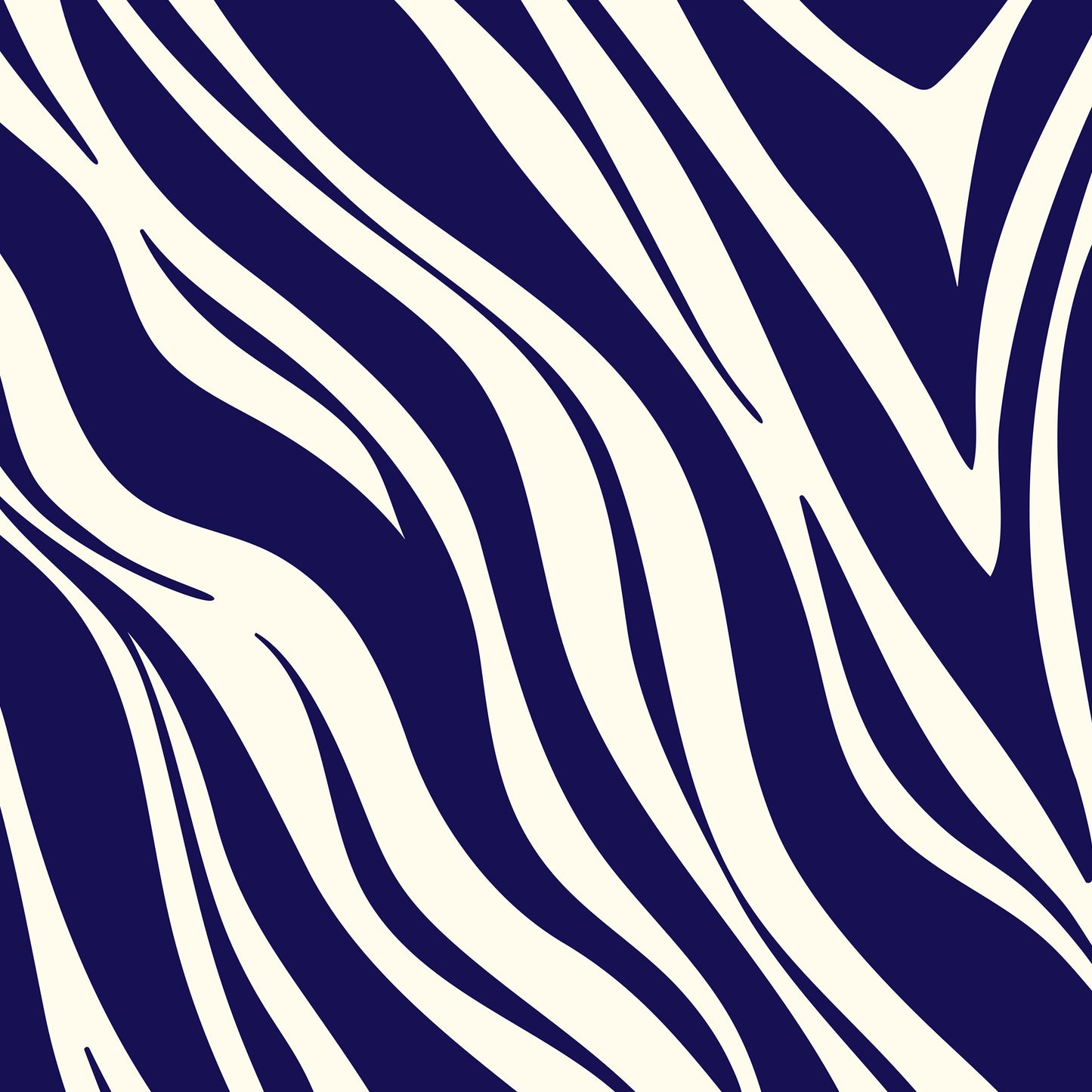Close-up detail of Paloma navy abstract print - fluid interlocking forms creating zebra-like pattern in navy and cream