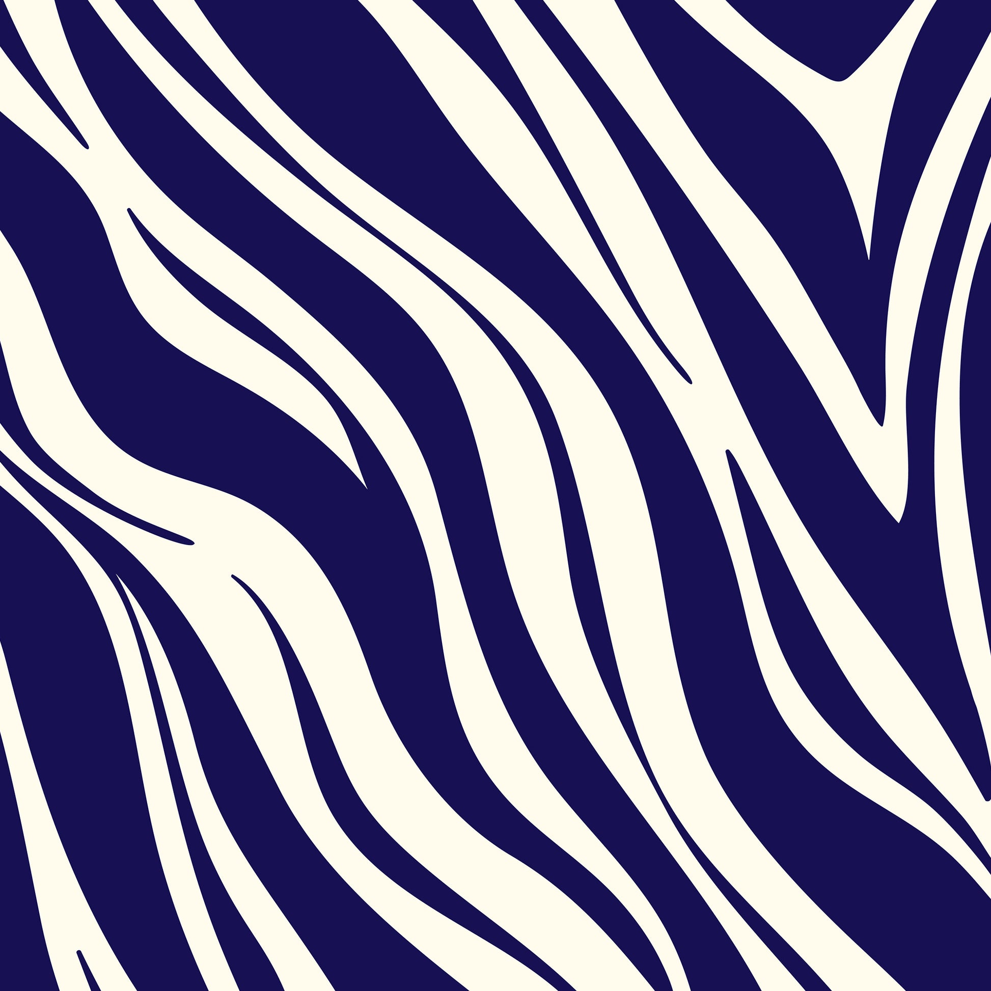 Close-up detail of Paloma navy abstract print - fluid interlocking forms creating zebra-like pattern in navy and cream