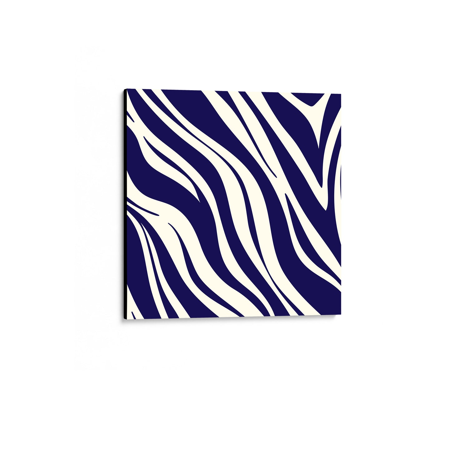 Unframed Paloma navy mini abstract wall art angled view showing frame depth - dynamic geometric pattern with organic flow in purple tones