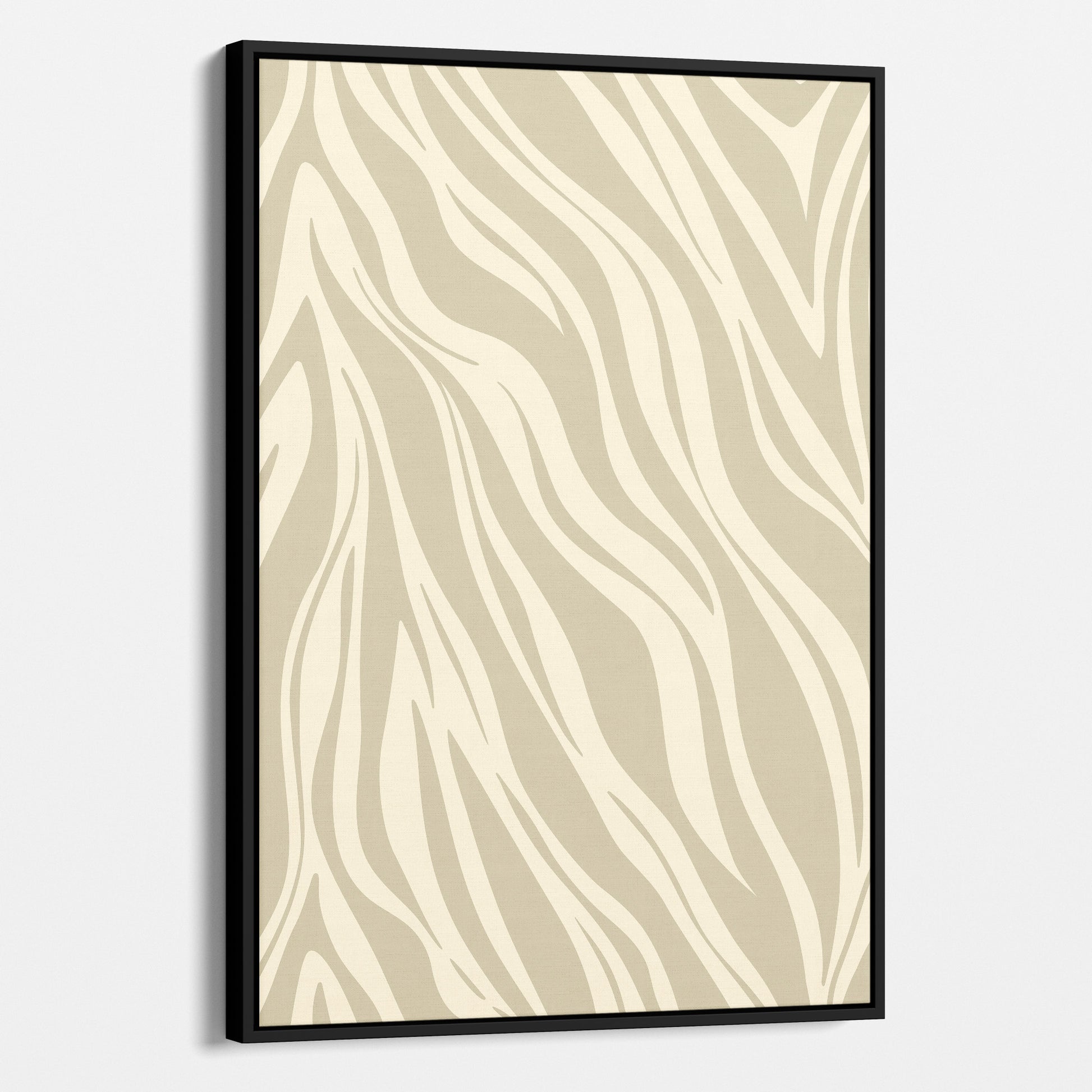 Framed Paloma Stone abstract wall art angled view showing frame depth - dynamic geometric pattern with organic flow in neutral tones