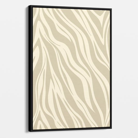 Framed Paloma Stone abstract wall art angled view showing frame depth - dynamic geometric pattern with organic flow in neutral tones