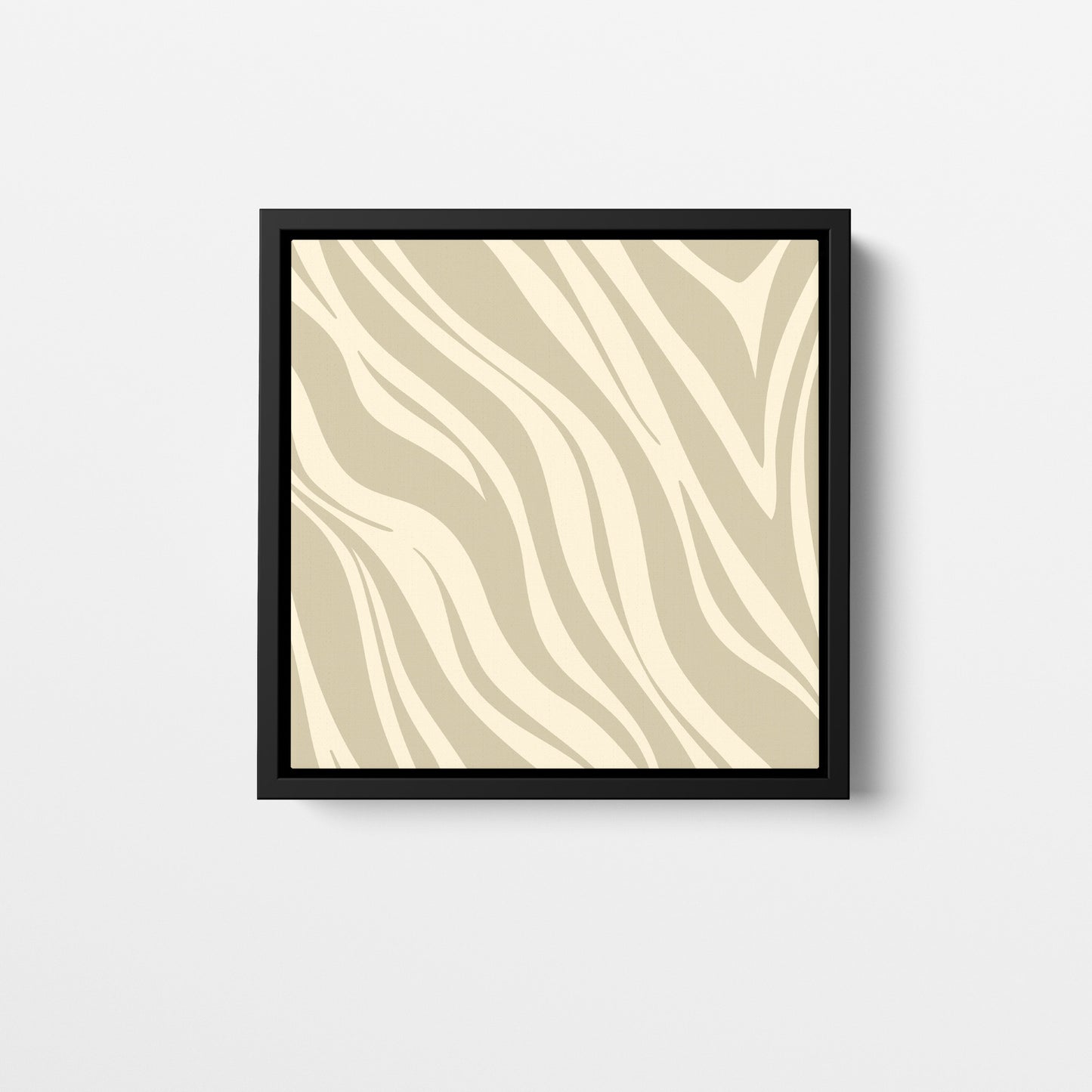 Paloma Stone mini geometric wall art - bold abstract zebra-like pattern with sweeping curves in stone and cream, framed print front view