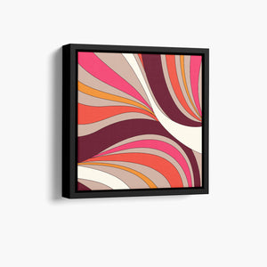 River Framed mini Abstract wave wall art angled view showing frame depth - retro-modern design with sinuous forms and bold colour blocking