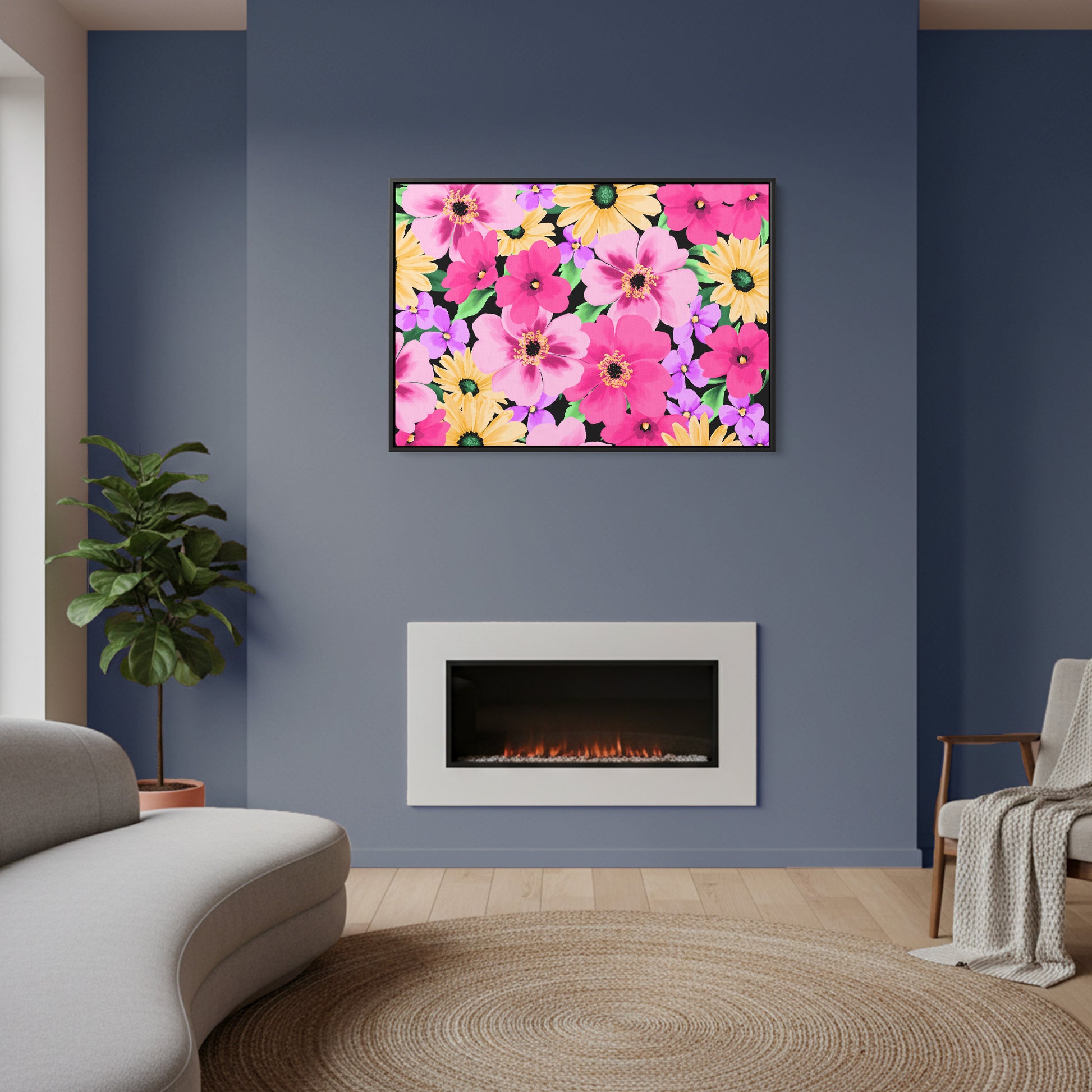 Sofia Pink floral wall art in modern room setting - bold decorative pattern with vibrant multicolor blooms for contemporary home decor