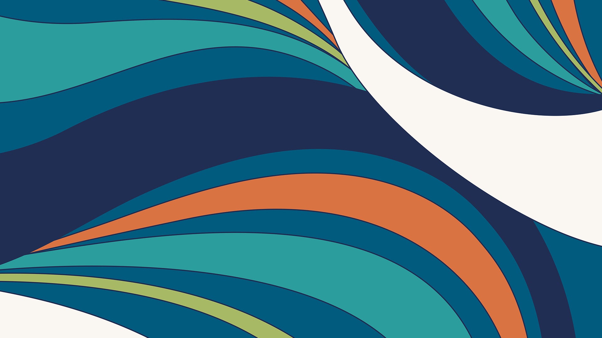 Colorful wavy pattern with blue, green, orange, and white colors.